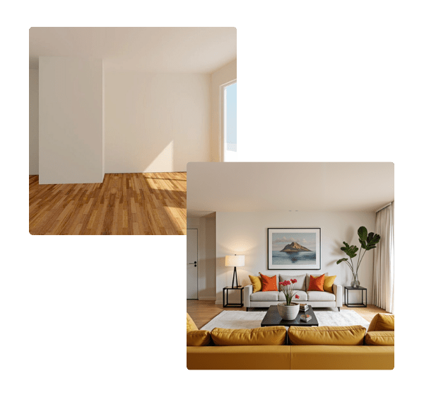 virtual staging-before-after virtual staging before and after-empty living room space styled contemporary